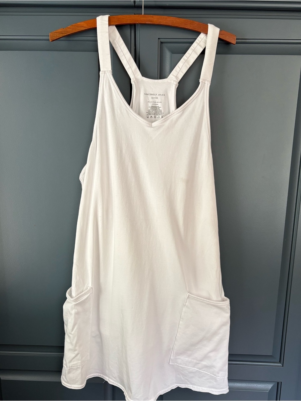 Sincerly Jules White Racerback Pocket Tank